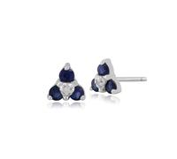 Gemondo Women 375 Gold 9ct White Gold Round Three Sapphire & Diamond Cluster Stud Earrings Blue