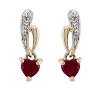 Gemondo Women 375 Gold 9ct Yellow Gold Heart Ruby Classic Drop Earrings Red With Diamond Accents