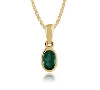Gemondo Women 375 Gold 9ct Yellow Gold Oval Emerald Classic Bezel Set Pendant Necklace Green 45cm