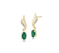 Gemondo Women 375 Gold 9ct Yellow Gold Oval Emerald & Diamond Swirl Drop Earrings Green