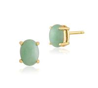 Gemondo Women 375 Gold 9ct Yellow Gold Oval Jade Classic Claw Set Stud Earrings Green 7x5mm