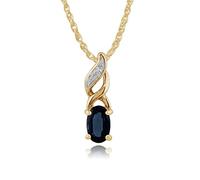 Gemondo Women 375 Gold 9ct Yellow Gold Oval Sapphire Classic Pendant Necklace Blue With Diamond Accents 45cm