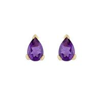 Gemondo Women 375 Gold 9ct Yellow Gold Pear Amethyst Classic Claw Set Stud Earrings Purple 6.5x4mm