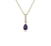 Gemondo Women 375 Gold 9ct Yellow Gold Pear Amethyst & Diamond Pendant Necklace Purple 45cm