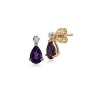 Gemondo Women 375 Gold 9ct Yellow Gold Pear Amethyst & Diamond Stud Earrings Purple