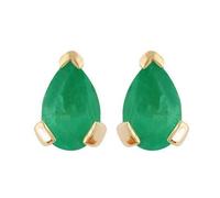 Gemondo Women 375 Gold 9ct Yellow Gold Pear Emerald Classic Claw Set Stud Earrings Green 6.5x4mm
