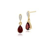 Gemondo Women 375 Gold 9ct Yellow Gold Pear Garnet Classic Drop Earrings Red With Diamond Accents