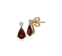 Gemondo Women 375 Gold 9ct Yellow Gold Pear Garnet & Diamond Stud Earrings Red