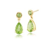 Gemondo Women 375 Gold 9ct Yellow Gold Pear Peridot Classic Two Stone Drop Earrings Green