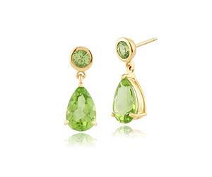Gemondo Women 375 Gold 9ct Yellow Gold Pear Peridot Classic Two Stone Drop Earrings Green