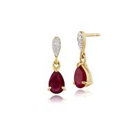 Gemondo Women 375 Gold 9ct Yellow Gold Pear Ruby Classic Drop Earrings Red With Diamond Accents