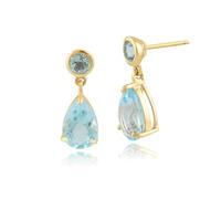 Gemondo Women 375 Gold 9ct Yellow Gold Pear Topaz Classic Two Stone Drop Earrings Blue