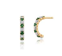 Gemondo Women 375 Gold 9ct Yellow Gold Round Emerald & Diamond Eternity Style Half Hoop Earrings Green
