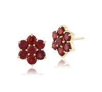 Gemondo Women 375 Gold 9ct Yellow Gold Round Garnet Floral Cluster Stud Earrings Red