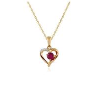 Gemondo Women 375 Gold 9ct Yellow Gold Round Ruby & Diamond Classic Heart Pendant Necklace Red 45cm