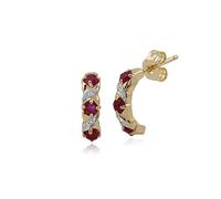 Gemondo Women 375 Gold 9ct Yellow Gold Round Ruby & Diamond Kiss Half Hoop Earrings Red