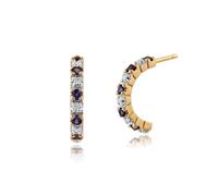 Gemondo Women 375 Gold 9ct Yellow Gold Round Sapphire & Diamond Eternity Style Half Hoop Earrings Blue