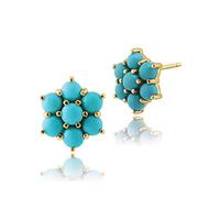 Gemondo Women 375 Gold 9ct Yellow Gold Round Turquoise Cabochon Cluster Stud Earrings Turquoise