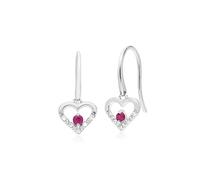 Gemondo Women 9ct White Gold Single Ruby & Diamond Heart Drop Earrings