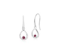 Gemondo Women 9ct White Gold Single Ruby & Diamond Pear Drop Earrings