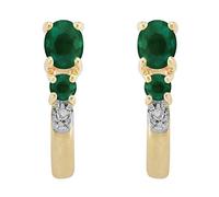Gemondo Women 9ct Yellow Gold Oval Emerald & Diamond Classic Hoop Earrings Green