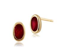 Gemondo Women 9ct Yellow Gold Oval Ruby Classic Bezel Set Stud Earrings Red