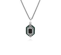 Gemondo Women Sterling Silver Black Onyx, Marcasite and Green Enamel Hexagon 45cm Necklace