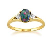 Gemondo Women Triplet Opal & Diamond Solitaire Ring in 9ct Yellow Gold 375 Gold (Y)