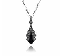 Gemondo Women's Art Deco Style Black Onyx & Marcasite Pendant in 925 Sterling Silver | Size: 18 inches Gemondo Silver 18 inches