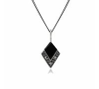 Gemondo Women's Art Deco Style Cabochon Black Onyx & Marcasite Pendant in 925 Sterling Silver | Size: 18 inches Gemondo Silver 18 inches