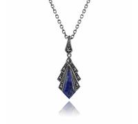 Gemondo Women's Art Deco Style Lapis Lazuli & Marcasite Pendant in 925 Sterling Silver | Size: 18 inches Gemondo Silver 18 inches