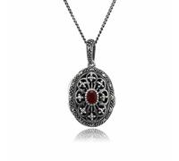 Gemondo Women's Art Nouveau Style Oval Cornelian & Marcasite Locket on Chain in 925 Sterling Silver | Size: 18 inches Gemondo Silver 18 inches