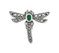 Gemondo Women's Art Nouveau Style Oval Marcasite & Emerald Dragonfly Brooch in 925 Sterling Silver Gemondo Silver One Size