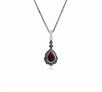 Gemondo Women's Art Nouveau Style Pear Garnet & Marcasite Leaf Pendant in 925 Sterling Silver | Size: 18 inches Gemondo Silver 18 inches