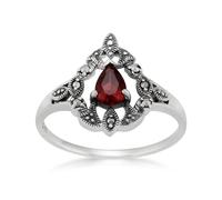 Gemondo Women's Art Nouveau Style Pear Garnet & Marcasite Statement Ring in 925 Sterling Silver | Size: j Gemondo Silver j