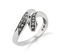 Art Nouveau Style Round Emerald & Marcasite Snake Ring in 925 Sterling Silver Gemondo Silver S