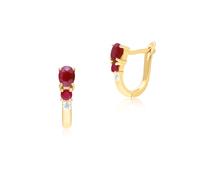 Gemondo Women's Classic Oval Ruby & Diamond Omega Back Hoop Earrings in 9ct Yellow Gold in Red Gemondo Red One Size