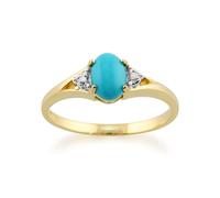Gemondo Women's Classic Oval Turquoise & Diamond Ring in 9ct Yellow Gold | Size: P Gemondo Turquoise P