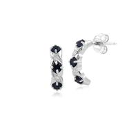 Gemondo Women's Classic Round Sapphire & Diamond Half Hoop Earrings in 9ct White Gold in Blue Gemondo Blue One Size