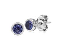 Gemondo Sterling Silver Simple Tanzanite Bezel Round Stud Earrings