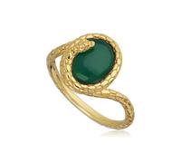 Gemondo Women's ECFEW™ Dyed Green Chalcedony Winding Snake Ring In Yellow Gold Plated Silver | Size: N Gemondo Green N