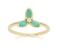 Gemondo Women's Floral Marquise Emerald Ring in 9ct Yellow Gold in Green | Size: N Gemondo Green N