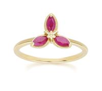 Gemondo Women's Floral Marquise Ruby Ring in 9ct Yellow Gold in Red | Size: N Gemondo Red N