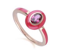 Gemondo Women's Siberian Waltz Pink Enamel & Oval Rhodolite Ring in Rose Gold Plated Sterling Silver | Size: P Gemondo Pink P