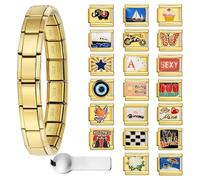 GEMOSA Gold Italian Charm Bracelet Sets with 1Pcs 6.75 inch Starter Brascelet, 20Pcs Charms Pack and Opening Tools, 9mm Italian Modular Charm Bracelet Link Handmade DIY Module Jewelry Gifts