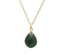 Gempires Green Jade Pear Shaped Teardrop Crystal Necklace, Bezel Pendant, Natural Gemstone Drop, Everyday Wear, Gift for Wife, Adjustable Length 16 + 2 Inch