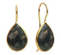 Gempires Moss Agate Pear Shaped Teardrop Crystal Earrings, Bezel Earring, Natural Gemstone Dangle Drop Earrings, Daily Wear, Gift for Girlfriend, Mom, Length 1.25 inch