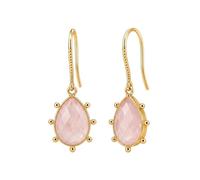 Gempires Natural Rose Quartz Teardrop Earrings for Women | Gold Plated Pear Shaped Dangle Earrings | Elegant Handmade Pink Gemstone Jewelry Gift