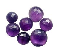 Gems For Jewels 12-13mm Amethyst Cabochon Lot, Round Checker Cut, Loose Flat Back Faceted Amethyst For Jewelry, 5 Pieces - KS77A