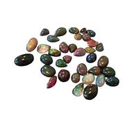 Gems For Jewels 7-9mm Black Opal Plain Flat Back Cabochons, Enhanced Fire Ethiopian Welo Black Opal Flat Back Beads For Jewelry, 5 Pieces - GODP549Z